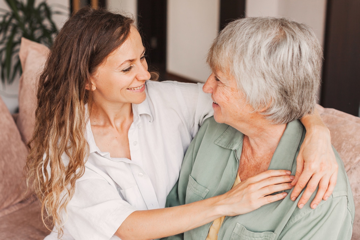 woman hugging her mom